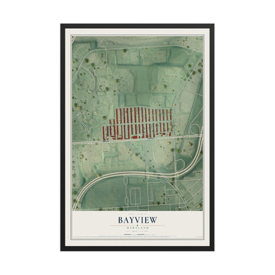 Map of Bayview, Maryland, 12 x 18 inch print in a black wood frame