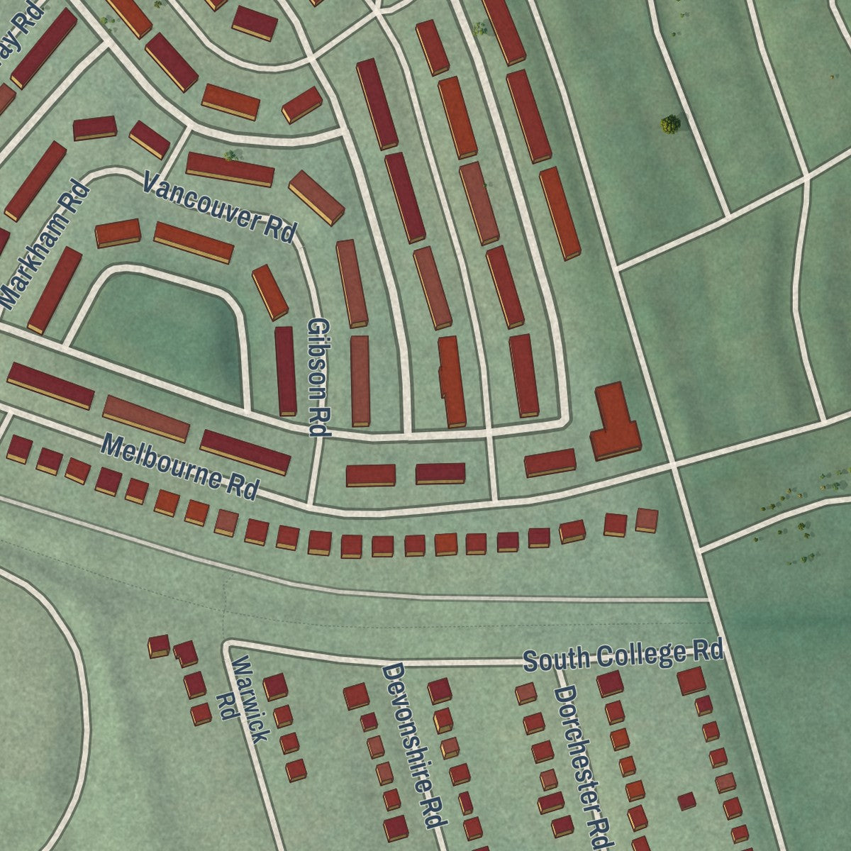 Close-up of the map of Beechfield, Maryland print showing street and building detail