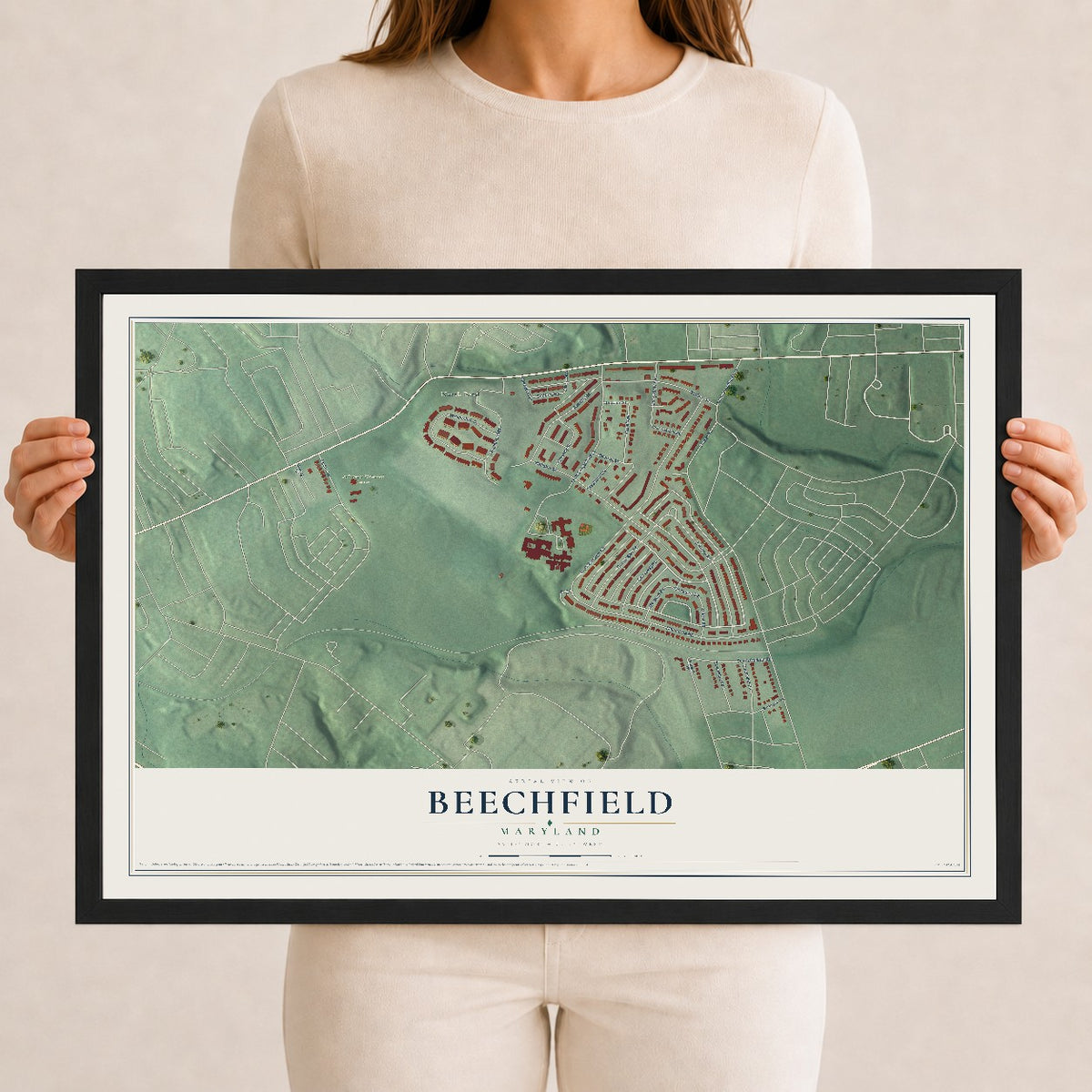 Map of Beechfield, Maryland, 12 x 18 inch print in a black wood frame
