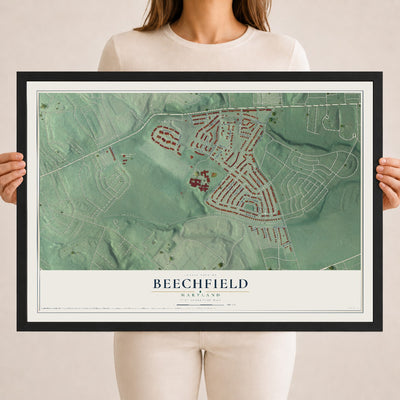 Map of Beechfield, Maryland, 18 x 24 inch print in a black wood frame