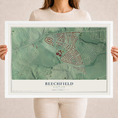 Map of Beechfield, Maryland, 18 x 24 inch print in a white wood frame