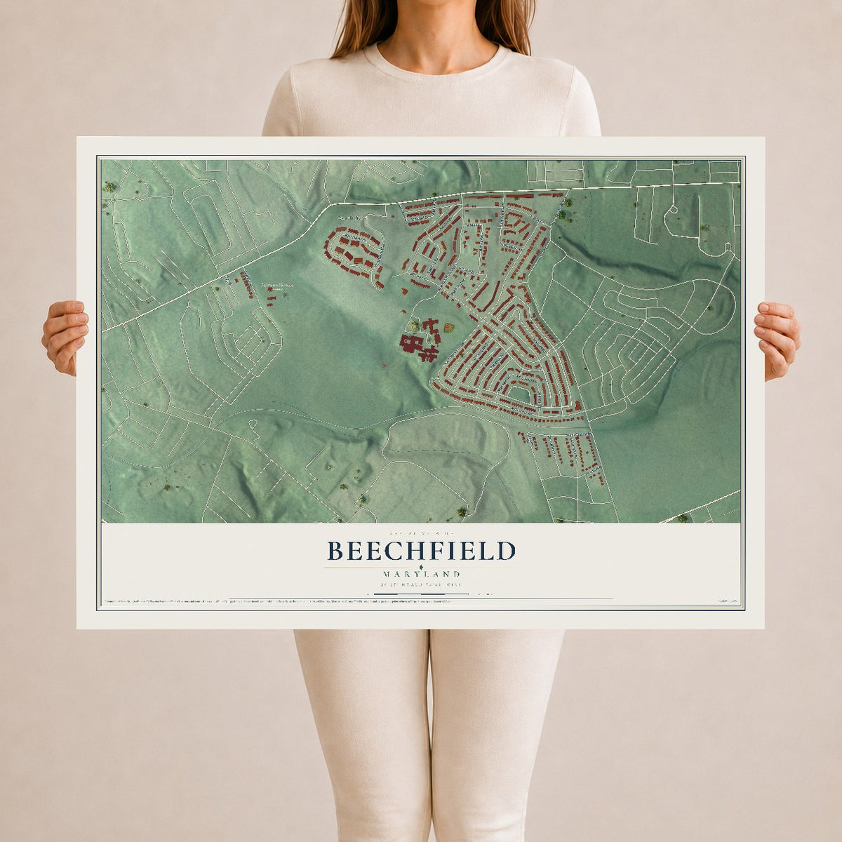 Map of Beechfield, Maryland, 24 x 36 inch unframed archival matte print