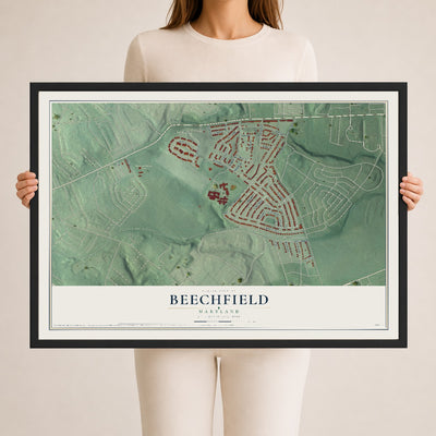 Map of Beechfield, Maryland, 24 x 36 inch print in a black wood frame