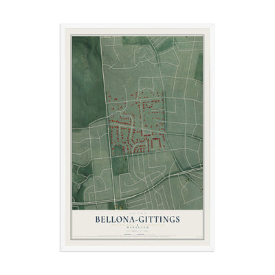 Map of Bellona-Gittings, Maryland, 12 x 18 inch print in a white wood frame