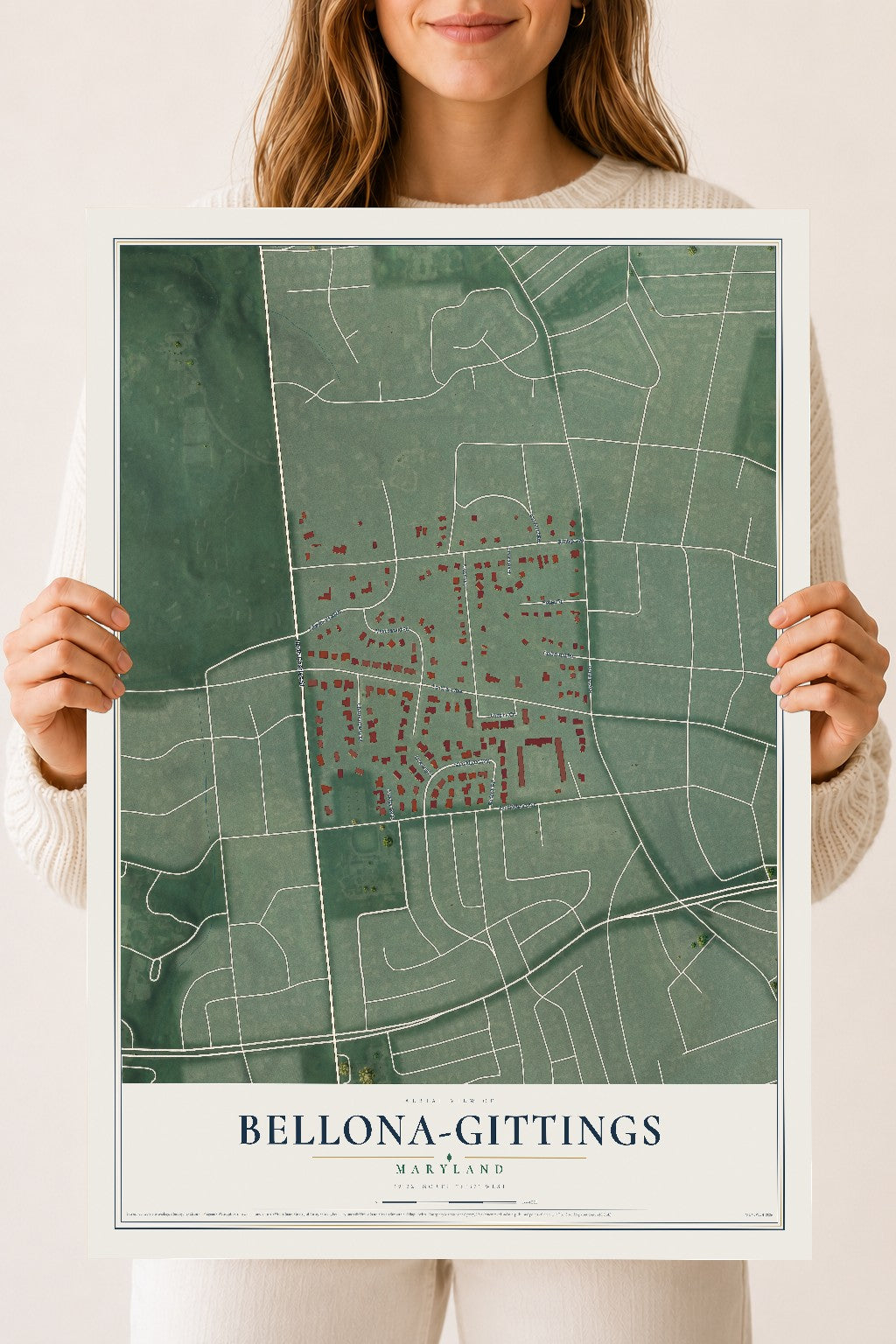 Map of Bellona-Gittings, Maryland, 18 x 24 inch unframed archival matte print