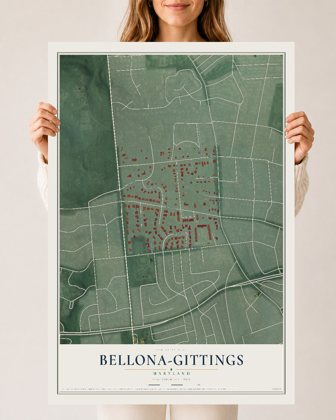 Map of Bellona-Gittings, Maryland, 24 x 36 inch unframed archival matte print