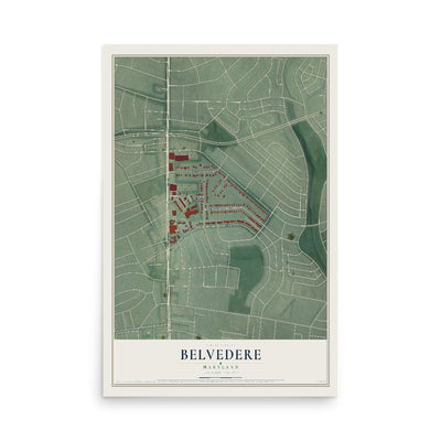 Map of Belvedere, Maryland, 12 x 18 inch unframed archival matte print