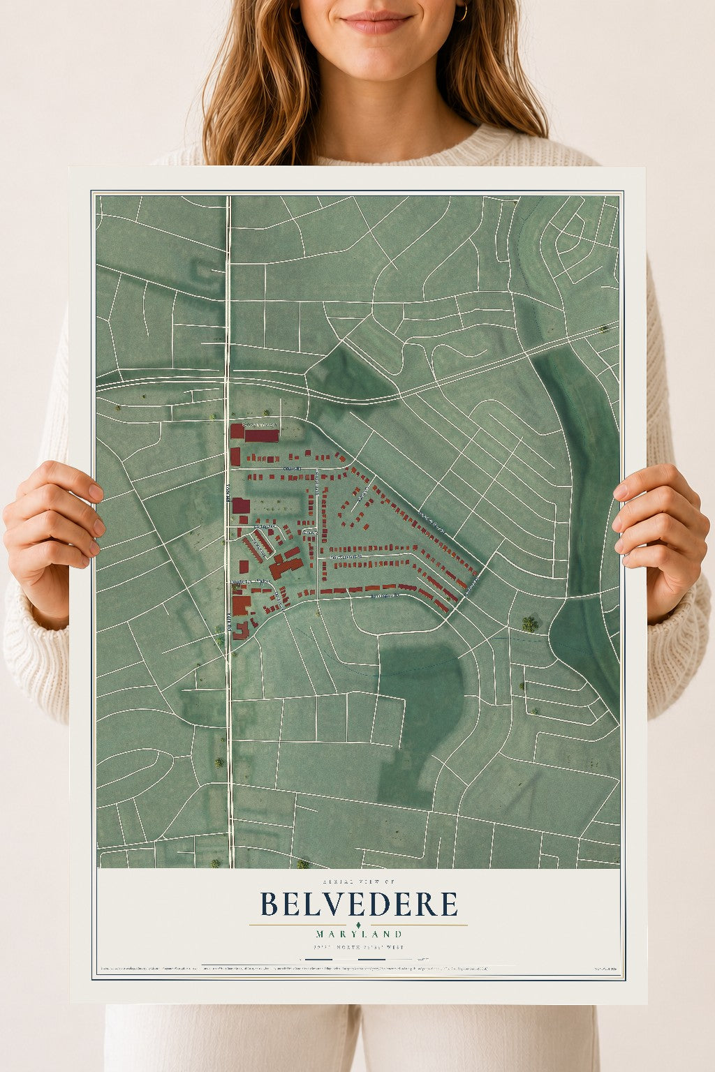 Map of Belvedere, Maryland, 18 x 24 inch unframed archival matte print