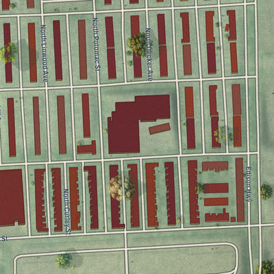 Close-up of the map of Berea, Maryland print showing street and building detail