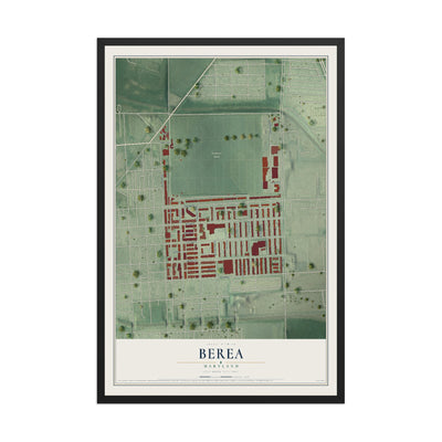 Map of Berea, Maryland, 12 x 18 inch print in a black wood frame