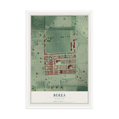 Map of Berea, Maryland, 12 x 18 inch print in a white wood frame