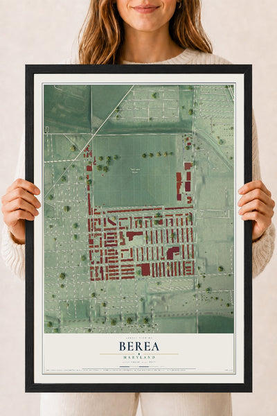 Map of Berea, Maryland, 18 x 24 inch print in a black wood frame