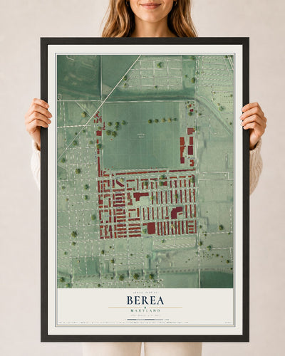 Map of Berea, Maryland, 24 x 36 inch print in a black wood frame