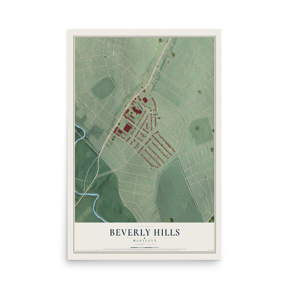 Map of Beverly Hills, Maryland, 12 x 18 inch unframed archival matte print