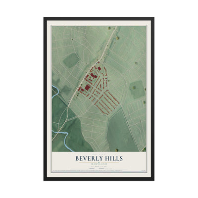 Map of Beverly Hills, Maryland, 12 x 18 inch print in a black wood frame