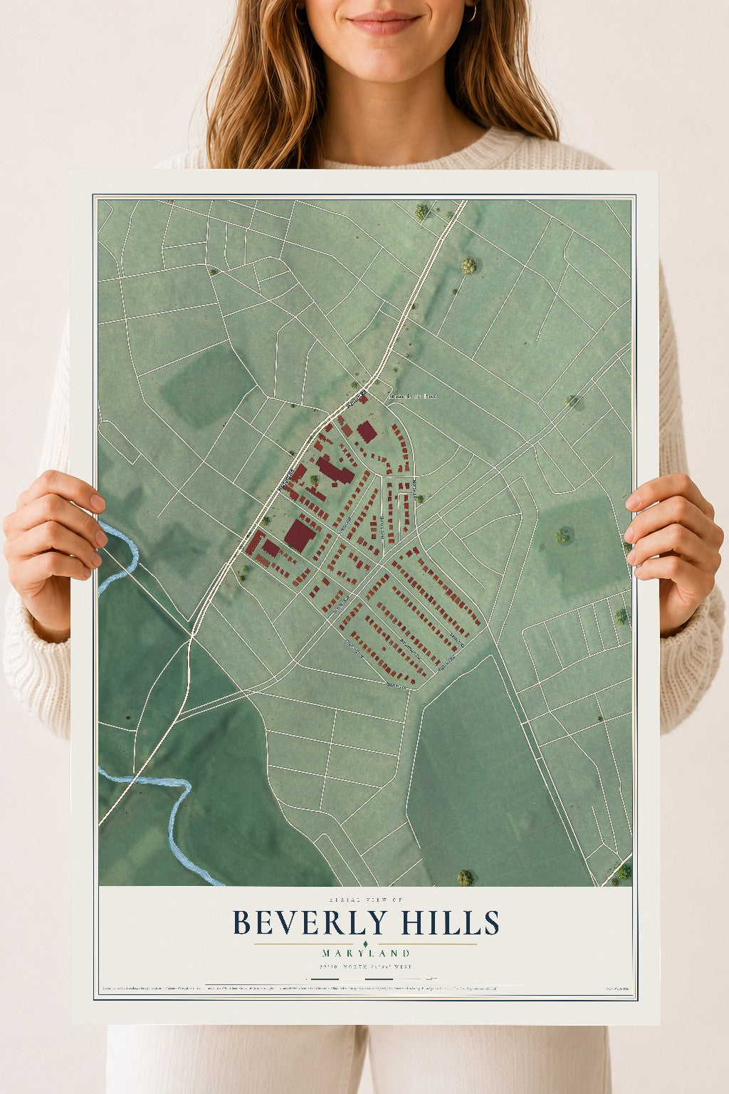 Map of Beverly Hills, Maryland, 18 x 24 inch unframed archival matte print
