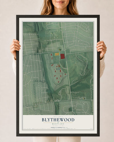 Map of Blythewood, Maryland, 24 x 36 inch print in a black wood frame