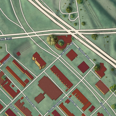 Close-up of the map of Bolton Hill, Maryland print showing street and building detail