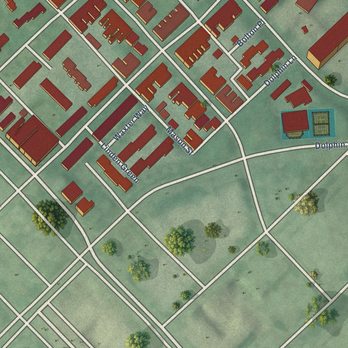Second close-up of the map of Bolton Hill, Maryland print showing more streets and buildings
