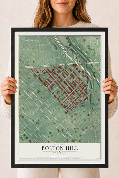 Map of Bolton Hill, Maryland, 18 x 24 inch print in a black wood frame