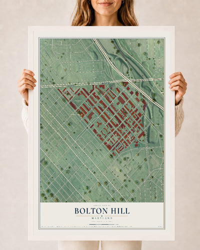 Map of Bolton Hill, Maryland, 24 x 36 inch print in a white wood frame