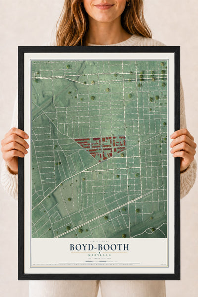 Map of Boyd-Booth, Maryland, 18 x 24 inch print in a black wood frame