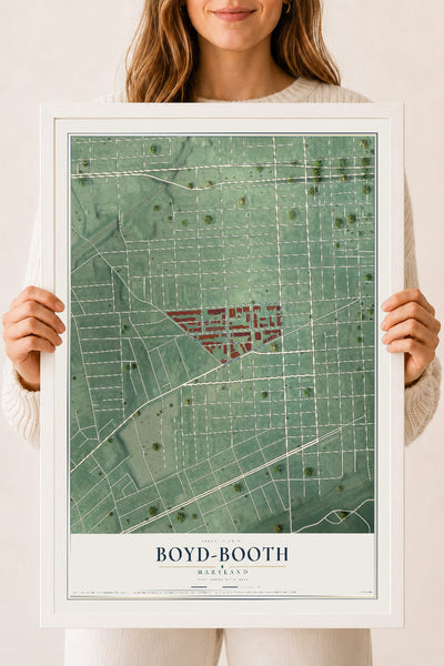 Map of Boyd-Booth, Maryland, 18 x 24 inch print in a white wood frame