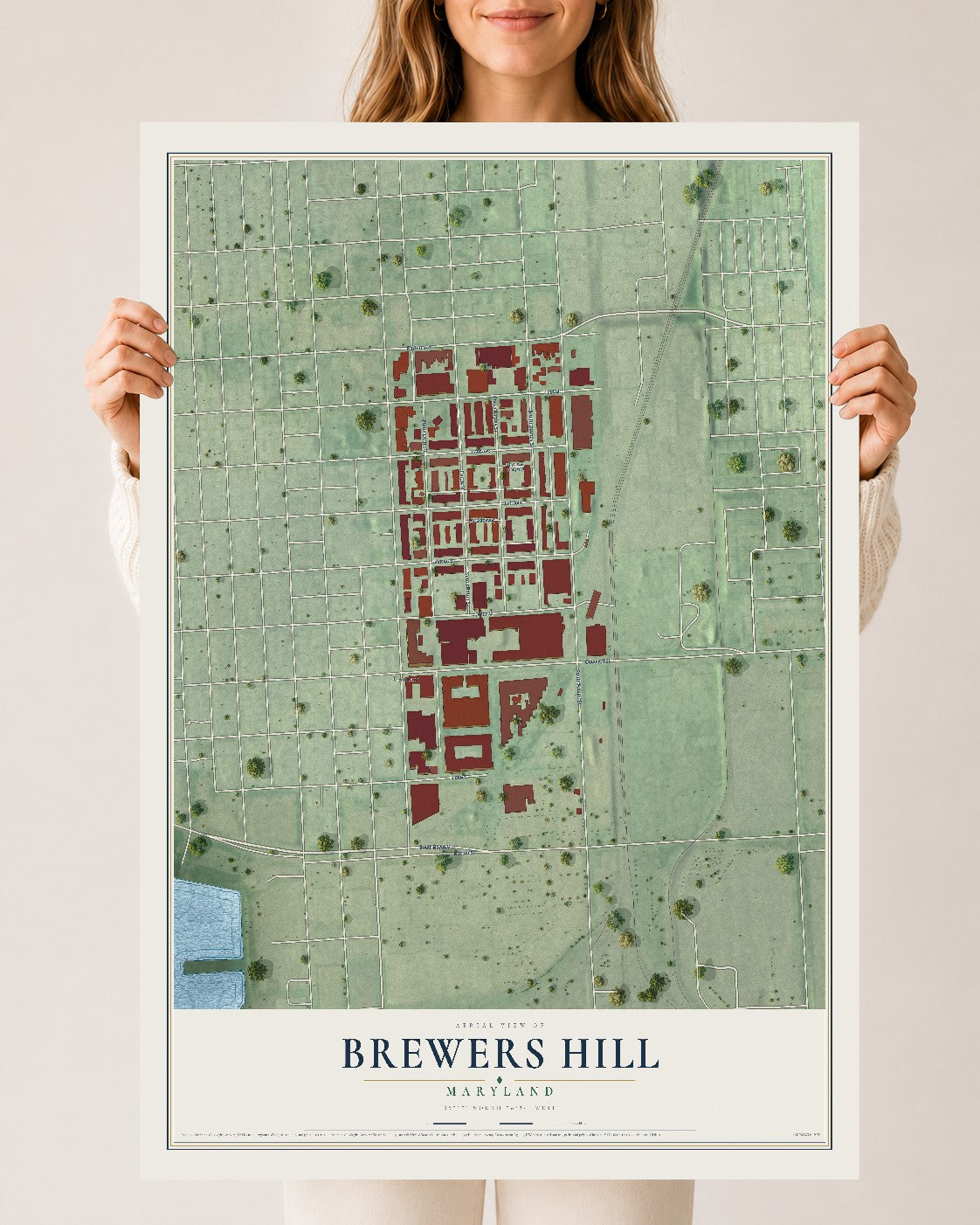 Map of Brewers Hill, Maryland, 24 x 36 inch unframed archival matte print