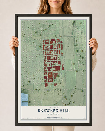 Map of Brewers Hill, Maryland, 24 x 36 inch print in a black wood frame