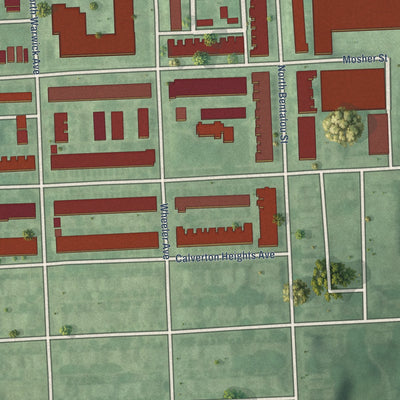 Close-up of the map of Bridgeview-Greenlawn, Maryland print showing street and building detail