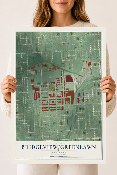 Map of Bridgeview-Greenlawn, Maryland, 18 x 24 inch unframed archival matte print