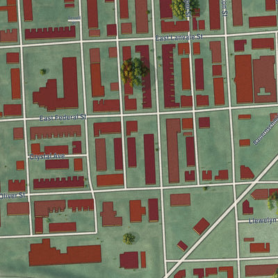 Second close-up of the map of Broadway East, Maryland print showing more streets and buildings