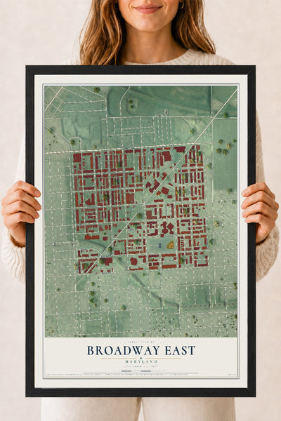Map of Broadway East, Maryland, 18 x 24 inch print in a black wood frame