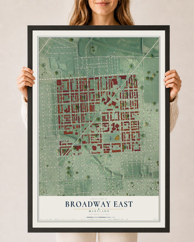 Map of Broadway East, Maryland, 24 x 36 inch print in a black wood frame