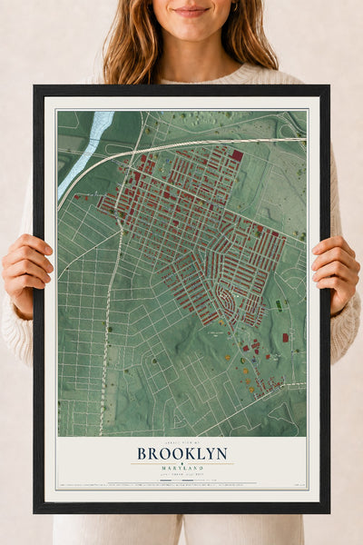 Map of Brooklyn, Maryland, 18 x 24 inch print in a black wood frame