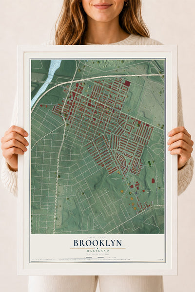 Map of Brooklyn, Maryland, 18 x 24 inch print in a white wood frame