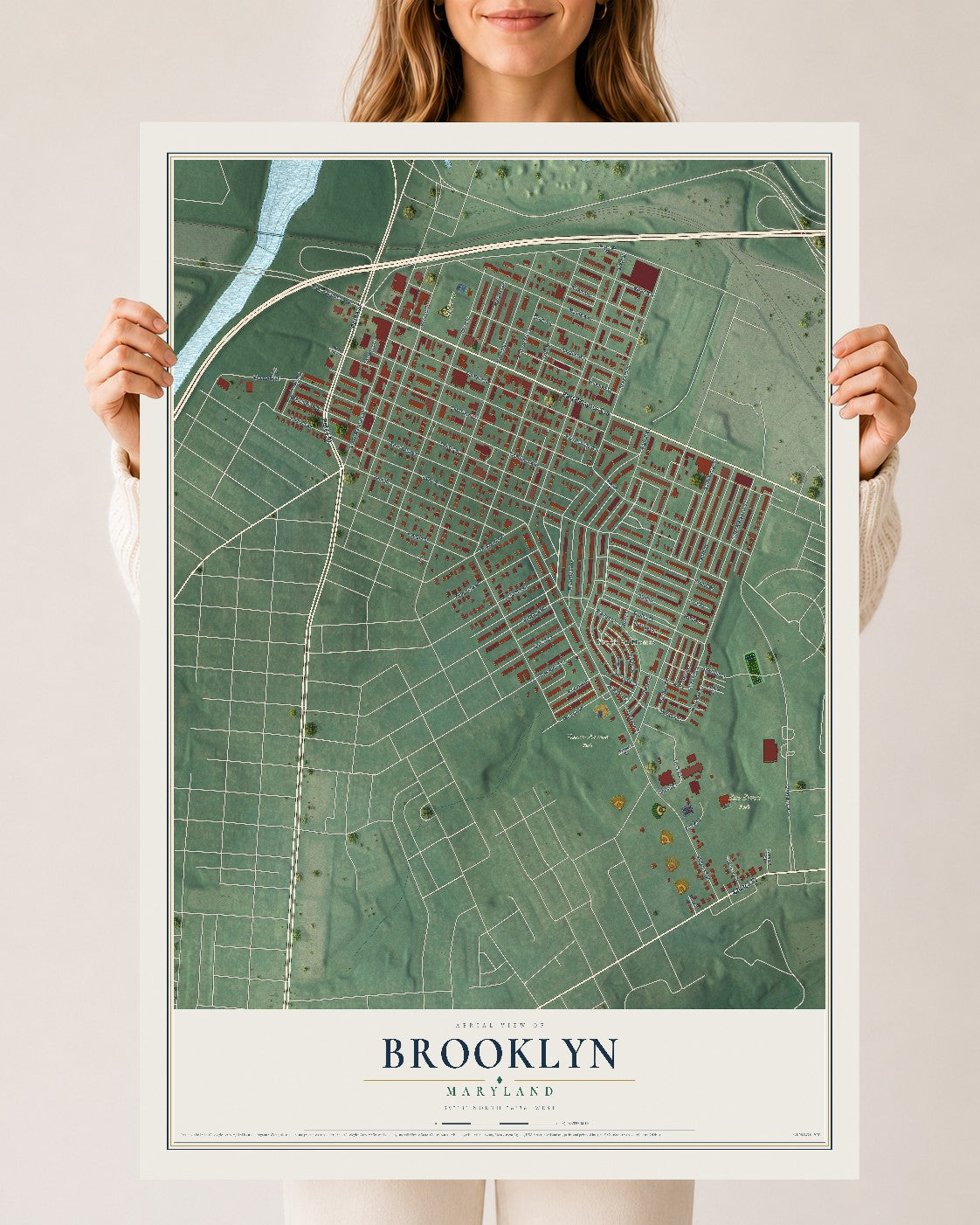 Map of Brooklyn, Maryland, 24 x 36 inch unframed archival matte print