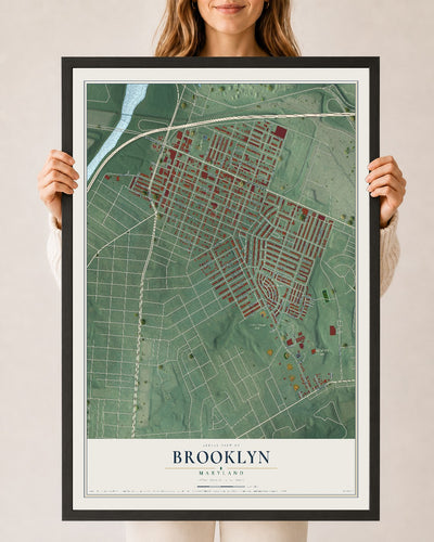 Map of Brooklyn, Maryland, 24 x 36 inch print in a black wood frame