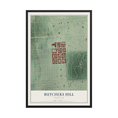 Map of Butchers Hill, Maryland, 12 x 18 inch print in a black wood frame