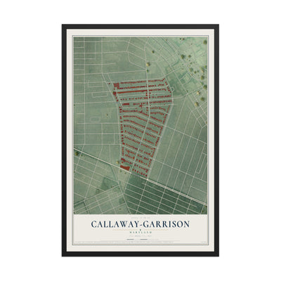 Map of Callaway-Garrison, Maryland, 12 x 18 inch print in a black wood frame