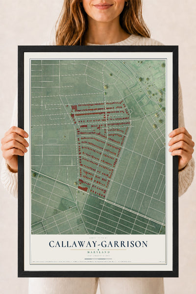 Map of Callaway-Garrison, Maryland, 18 x 24 inch print in a black wood frame