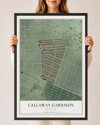 Map of Callaway-Garrison, Maryland, 24 x 36 inch print in a black wood frame