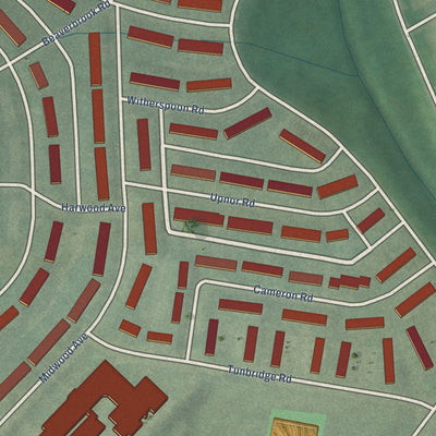 Close-up of the map of Cameron Village, Maryland print showing street and building detail