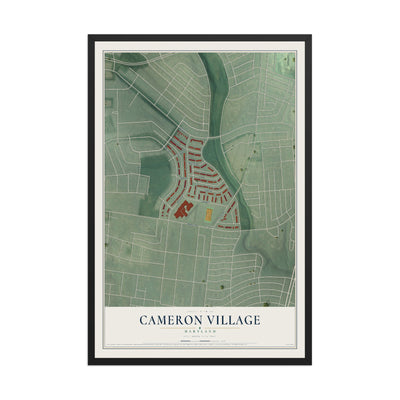 Map of Cameron Village, Maryland, 12 x 18 inch print in a black wood frame