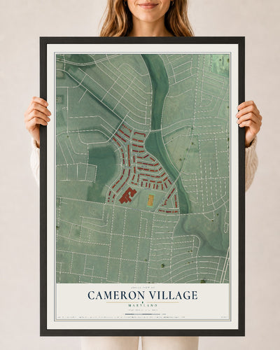 Map of Cameron Village, Maryland, 24 x 36 inch print in a black wood frame