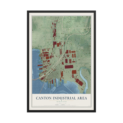 Map of Canton Industrial Area, Maryland, 12 x 18 inch print in a black wood frame