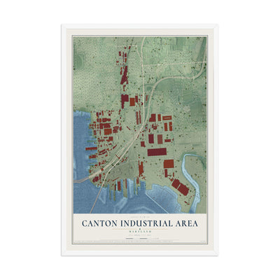 Map of Canton Industrial Area, Maryland, 12 x 18 inch print in a white wood frame