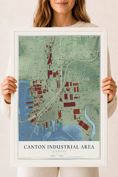 Map of Canton Industrial Area, Maryland, 18 x 24 inch print in a white wood frame