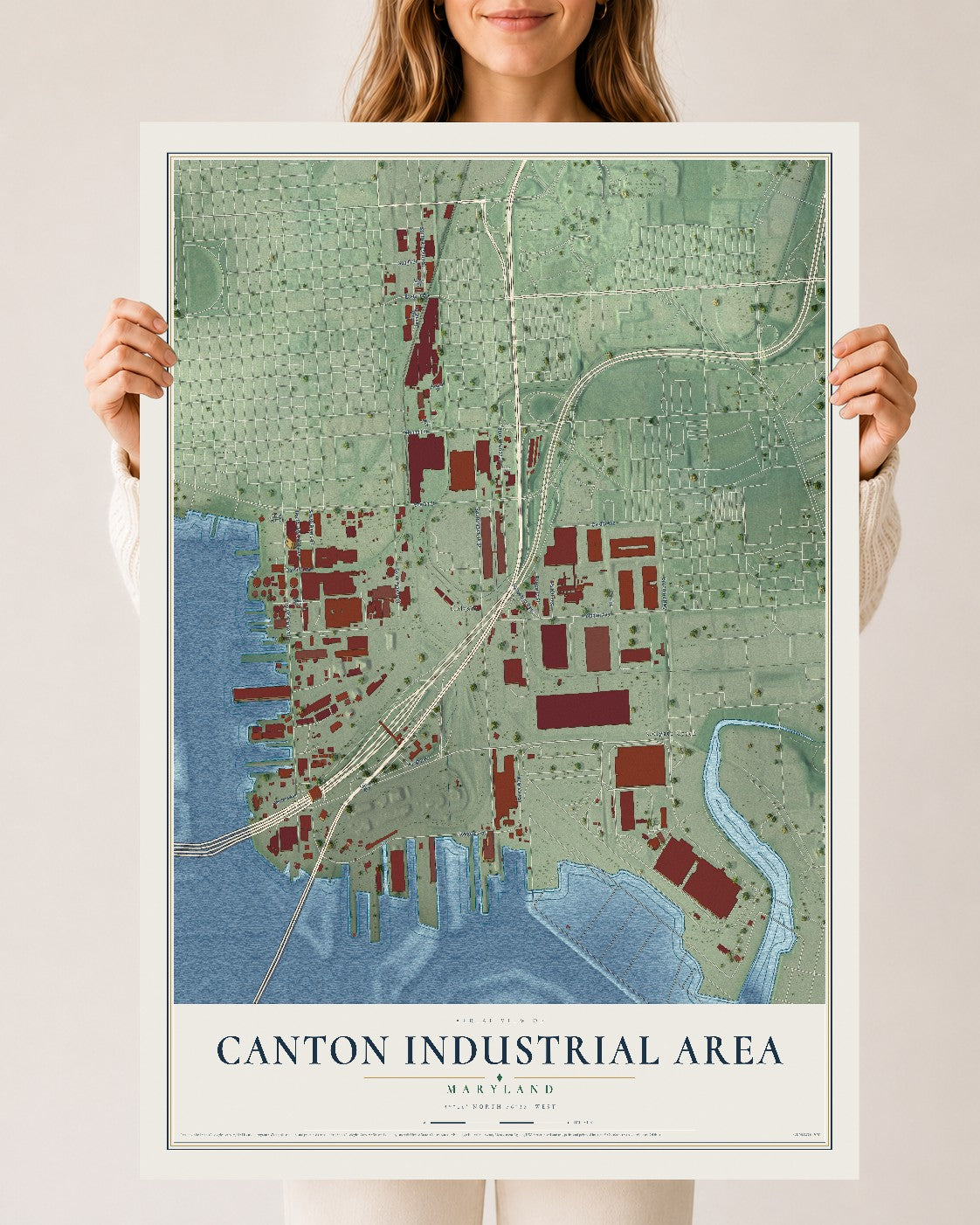 Map of Canton Industrial Area, Maryland, 24 x 36 inch unframed archival matte print