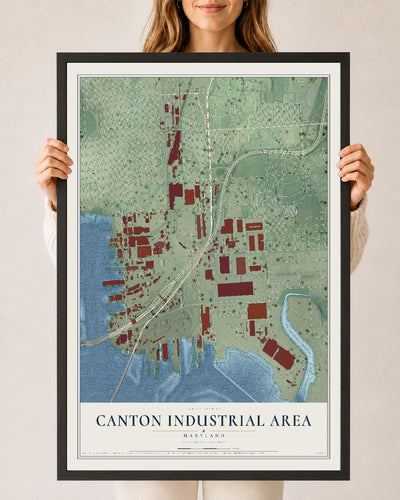 Map of Canton Industrial Area, Maryland, 24 x 36 inch print in a black wood frame
